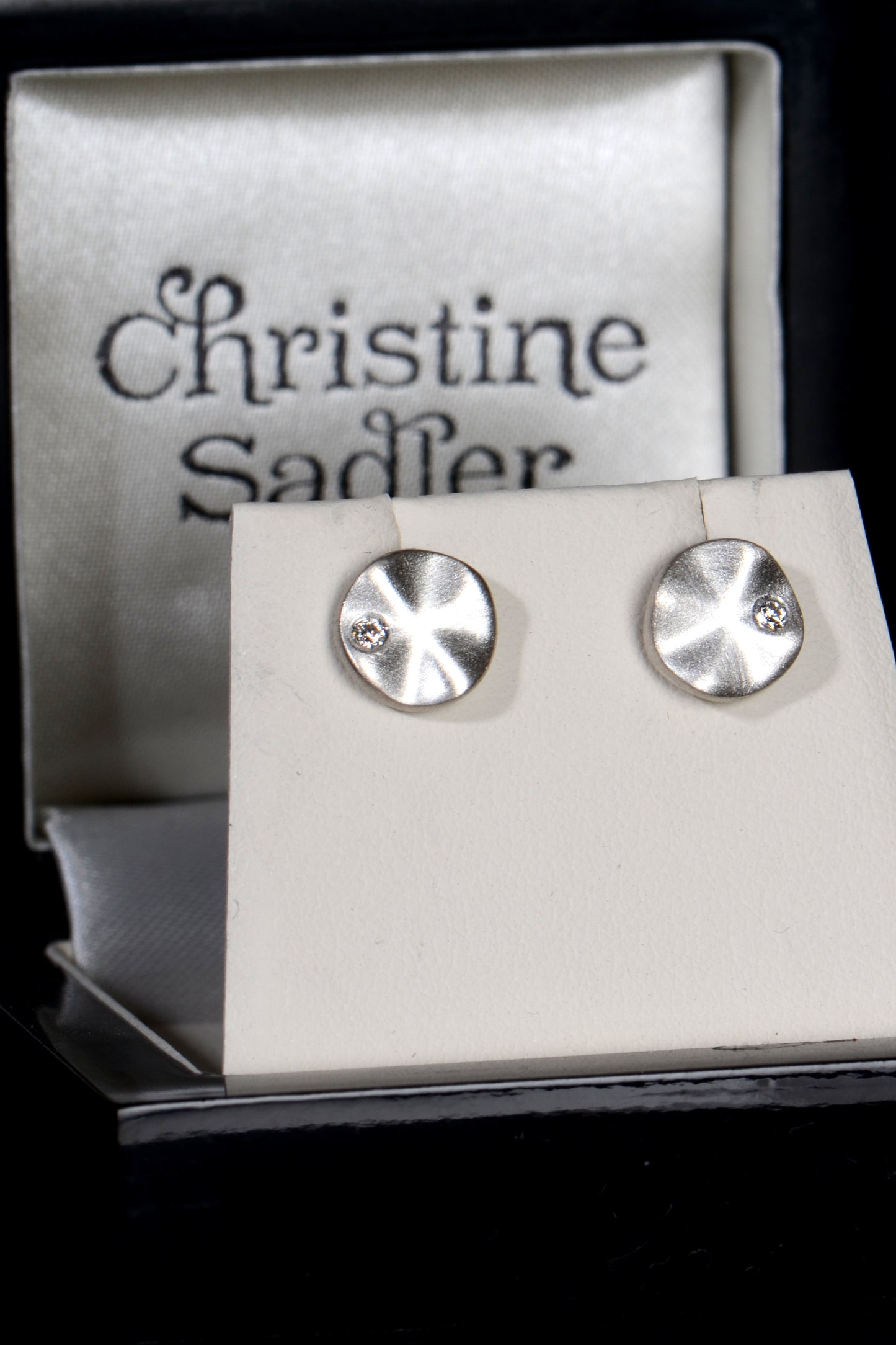 Ripple petite silver diamond earrings