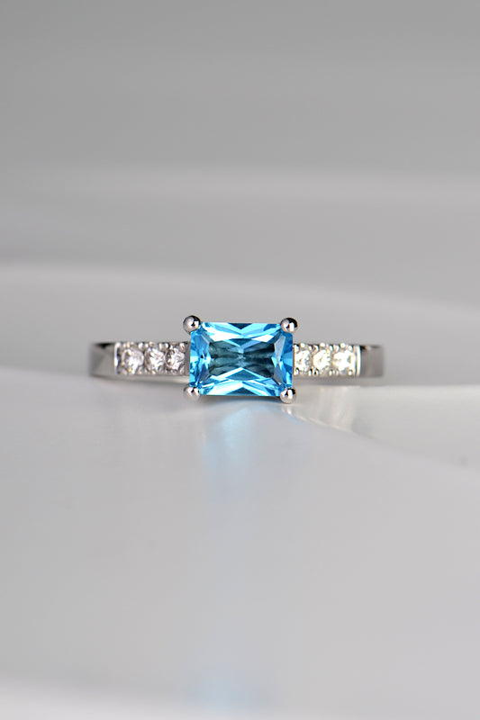 Swiss blue topaz and diamond ring