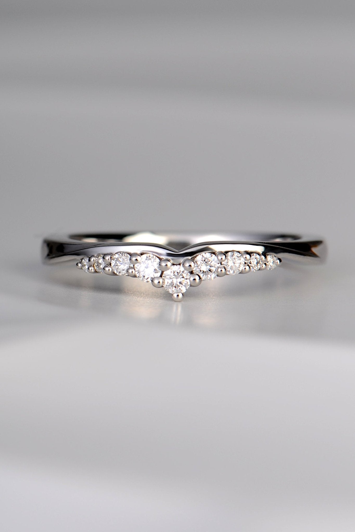 platinum and diamond shaped wedding ring for women, tiara style, handmade in the UK