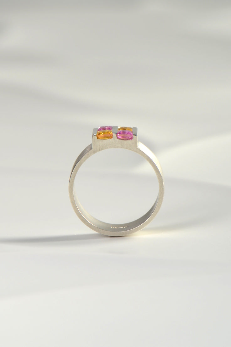 Battenberg Yellow & Pink Sapphire Ring