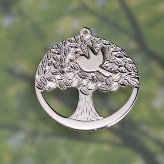 Handmade two part bird and tree pendant