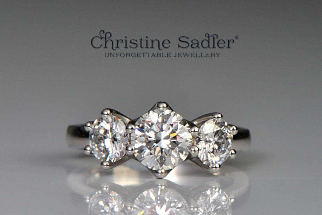 one and a half carat three stone platinum diamond ring from Christine Sadler