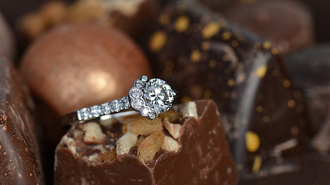 a scottish engagement ring on luxury chocolates