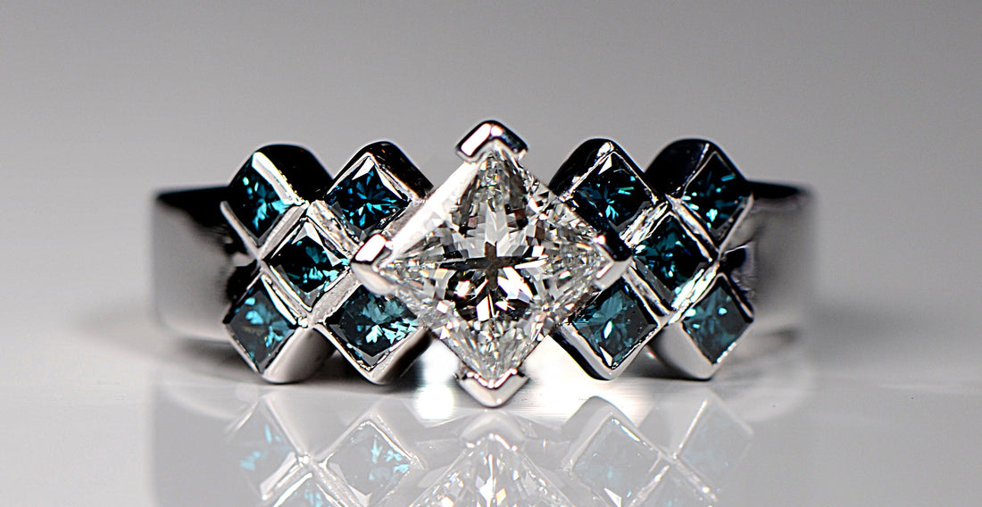 modern Scottish diamond ring in a tartan design