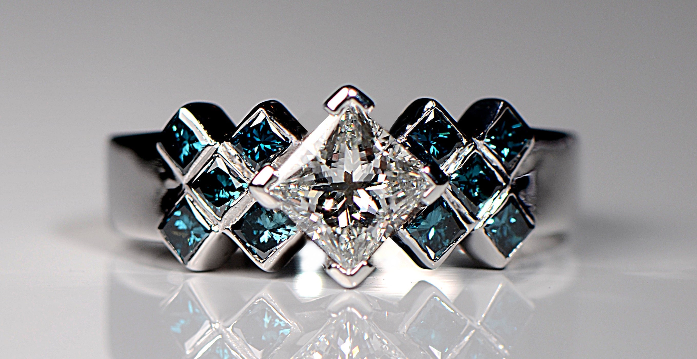 modern Scottish diamond ring in a tartan design