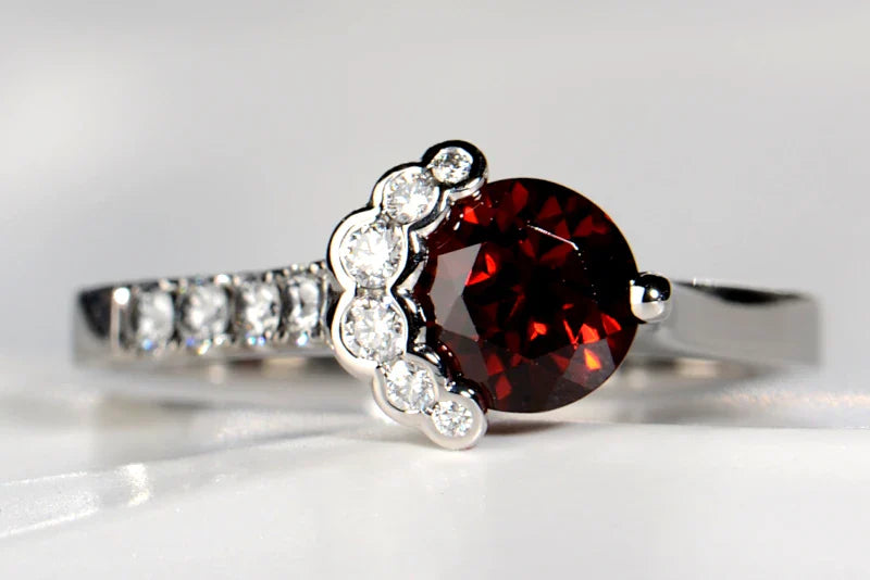 Bespoke garnet and diamond platinum ring from the Fairypools collection - christine sadler