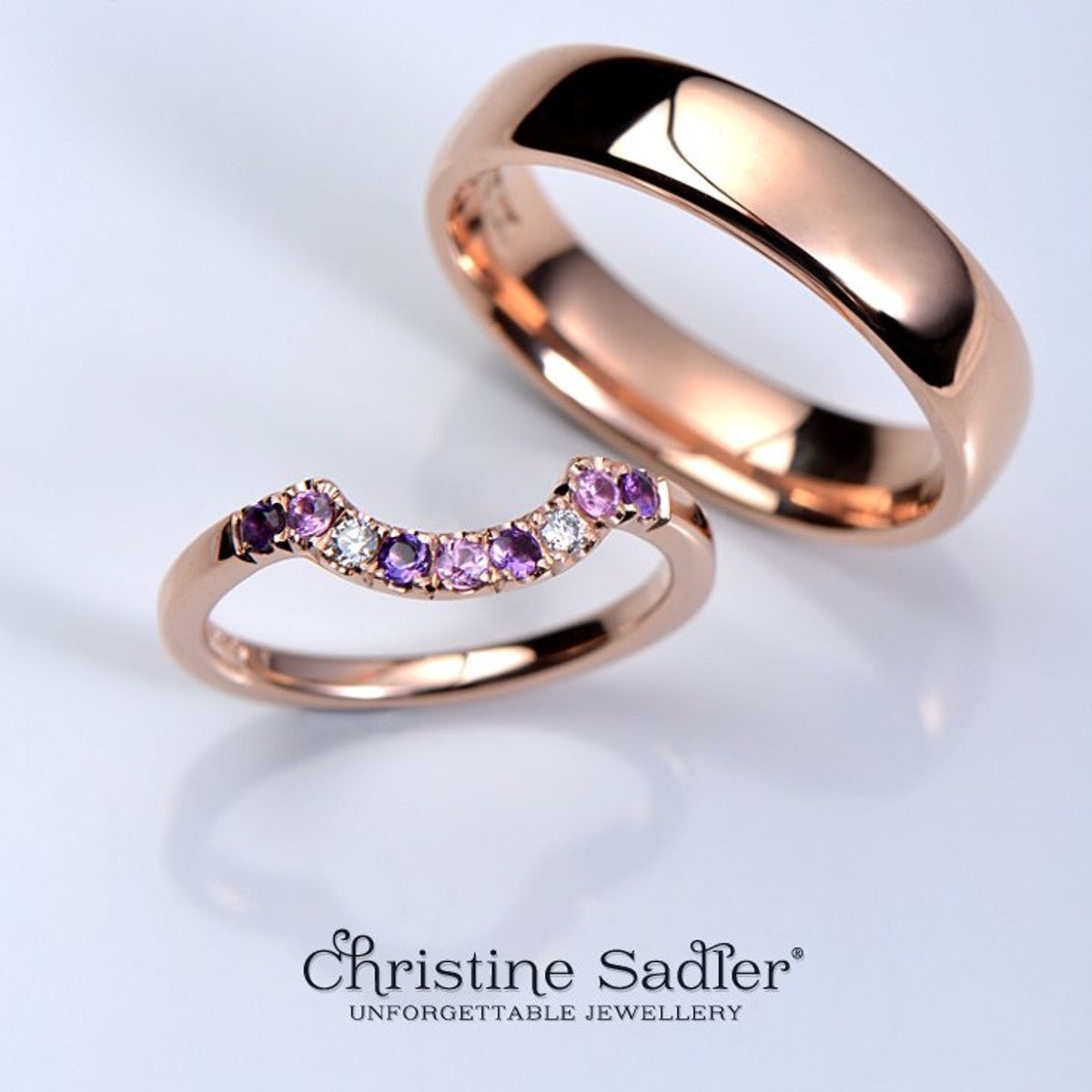 Add colour to your wedding rings to make them more personal. - Christine Sadler Unforgettable Jewellery