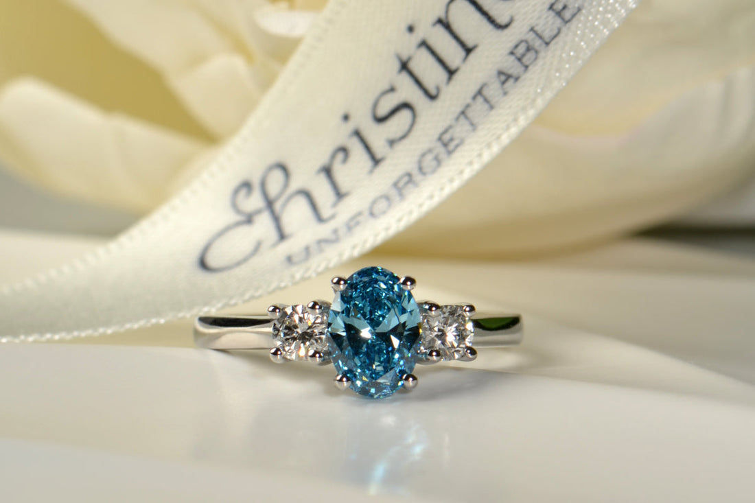 oval blue diamond three stone commission ring - Christine Sadler