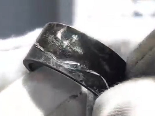 unique oxidised silver textrued ring with a mountain outline, a crescent moon and two stars - Christine Sadler