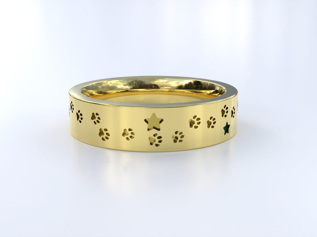cad render of pawprint and star ring commission - christine sadler