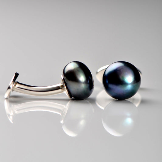 Pearl and sterling silver anniversary cufflinks