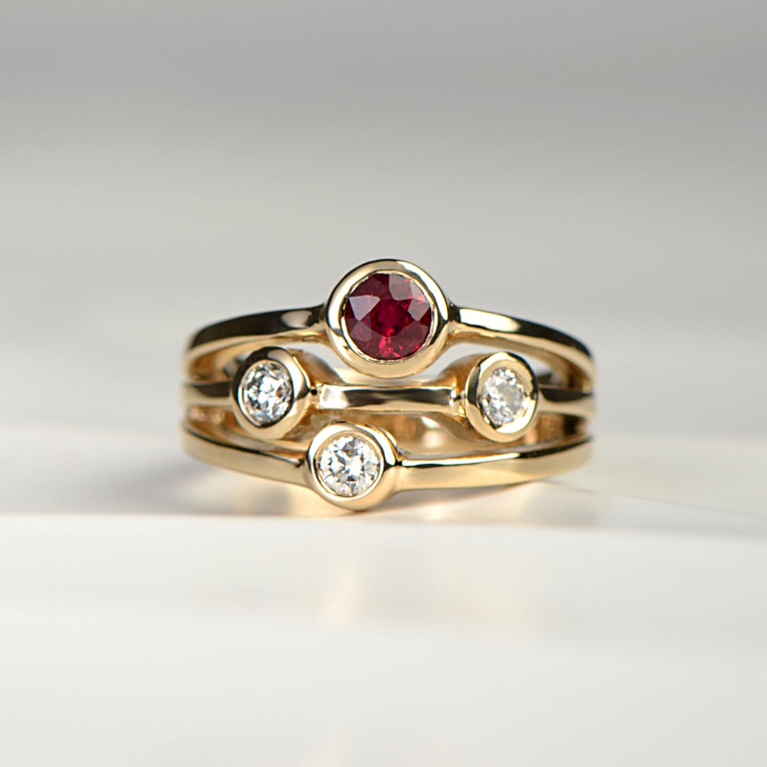 Contemporary ruby and diamond ring
