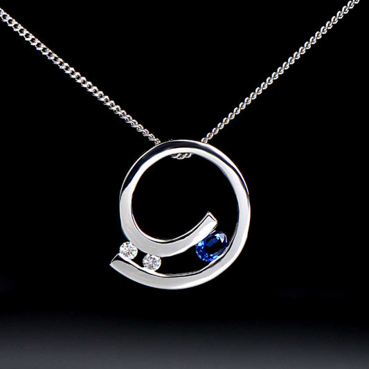 Sapphire and diamond ring remodelled into a necklace