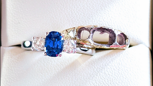 sapphire and diamond ring that was inherited and remodelled into a modern design