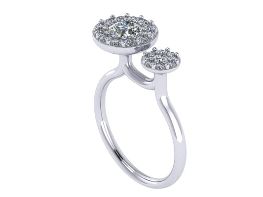 Side profile of a unique one-of-a-kind platinum halo engagement ring with a tiered stepping stone design - Christine Sadler