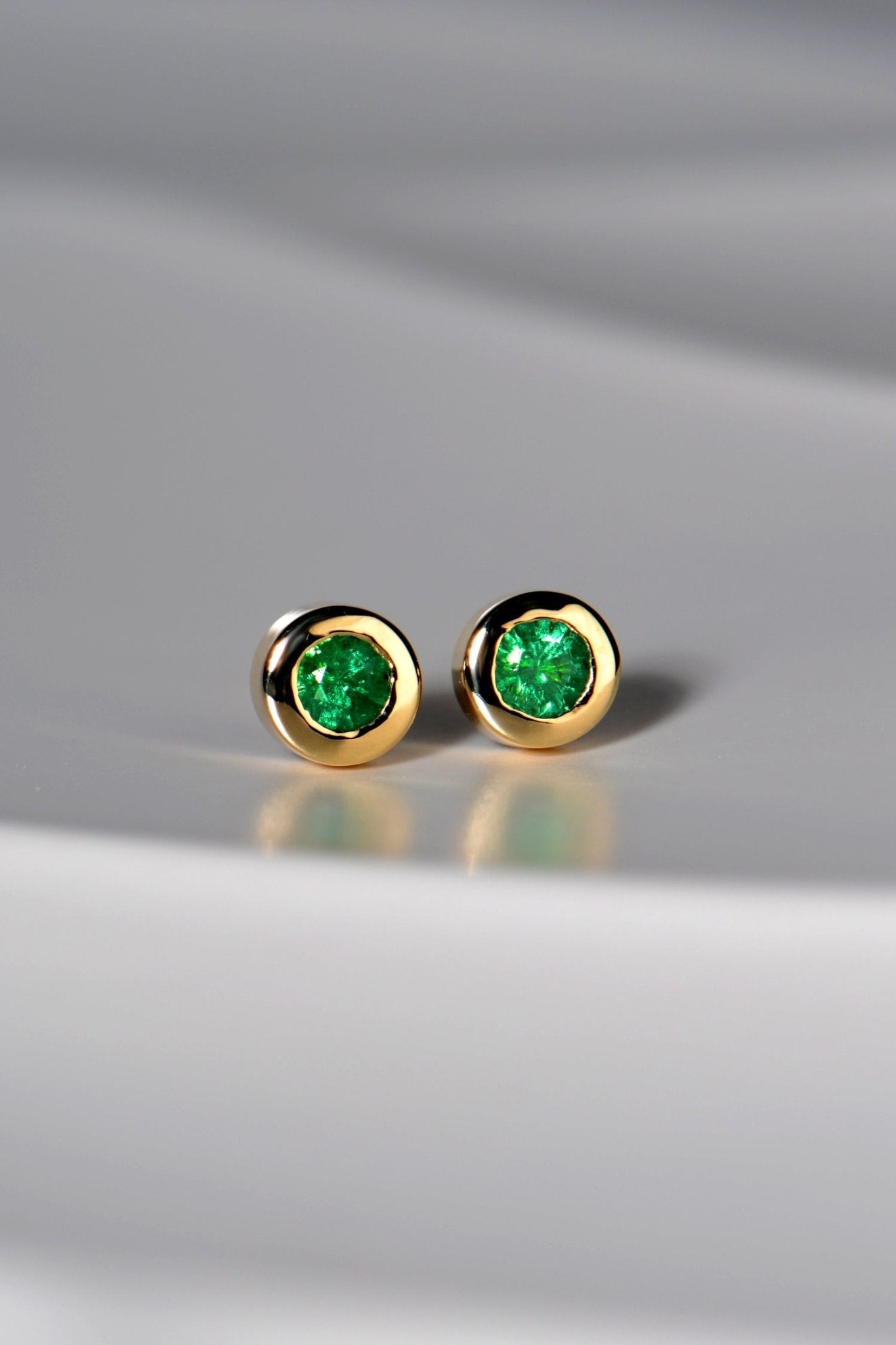 real emerald yellow gold handmade modern stud earrings - Christine Sadler UK