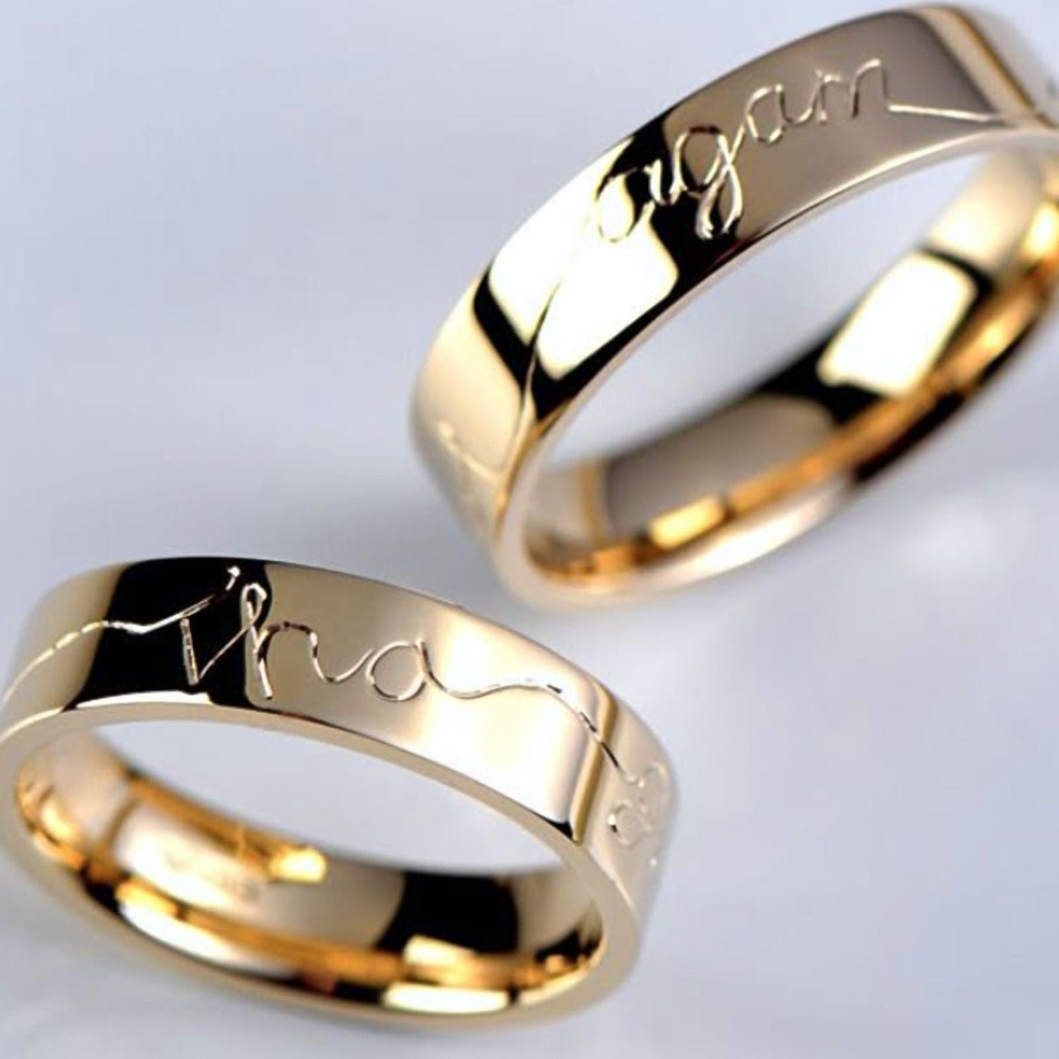 bespoke gold weddings rings with gaelic engraving - Christine Sadler