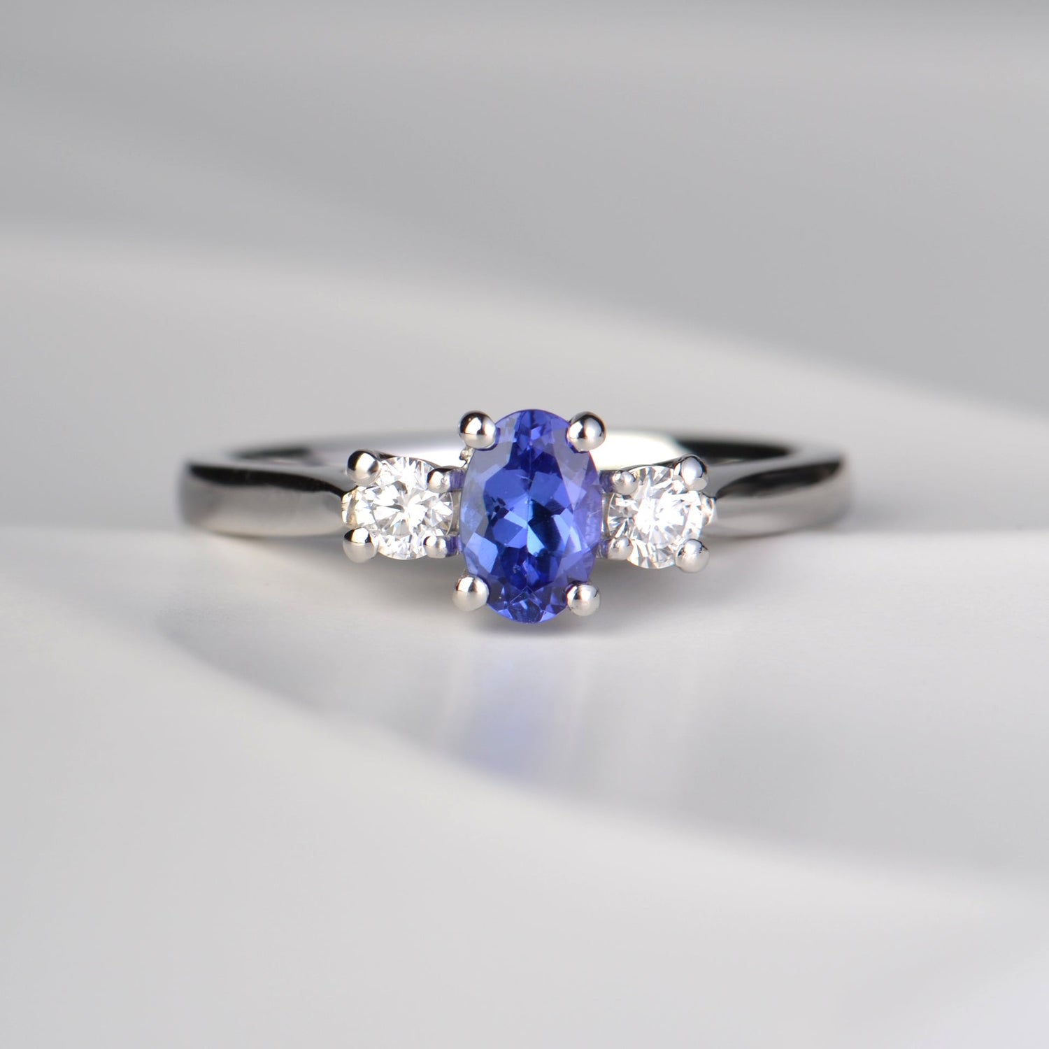 tanzanite and diamond designer gemstone ring, made in the UK