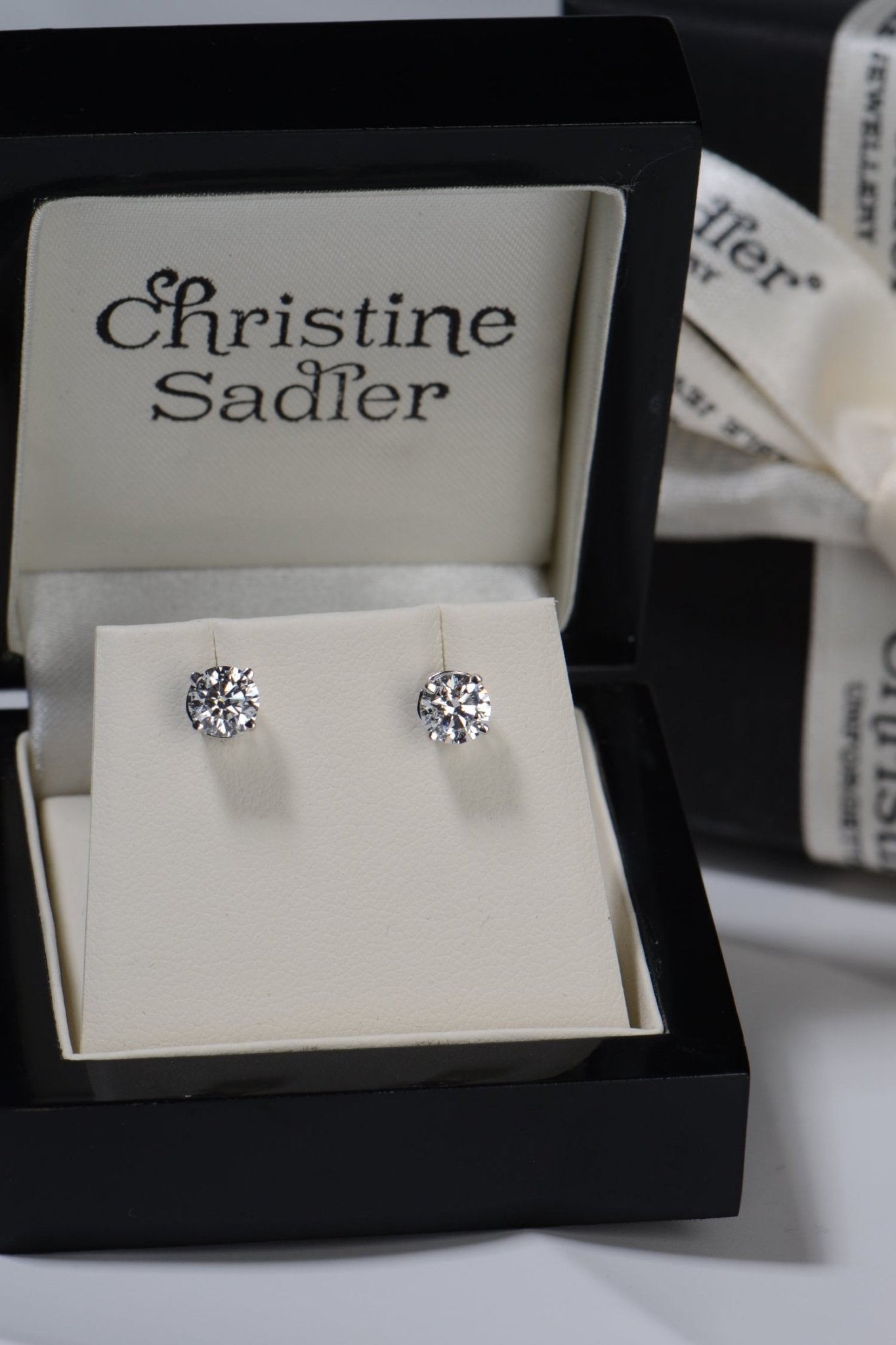 lab diamond stud earrings in Christine Sadler gift box