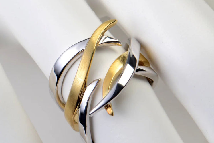 modern two tone designer ring ideal as family gift