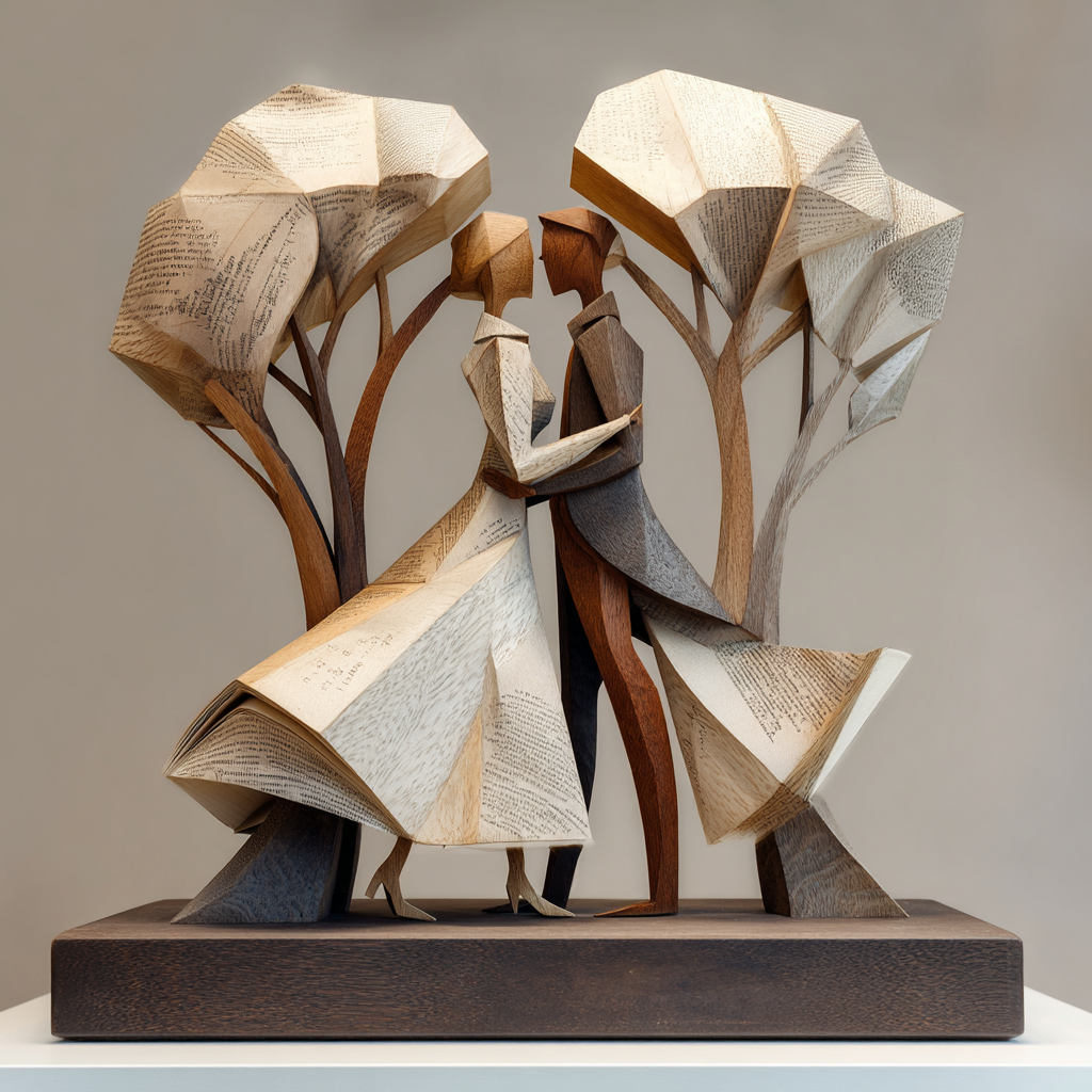 wooden couple embracing for link to 5th anniversary jewellery gift ideas