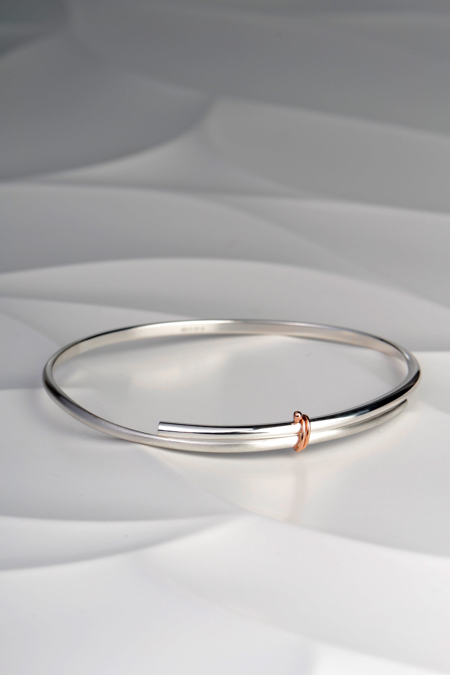 modern silver and rose gold handmade bangle
