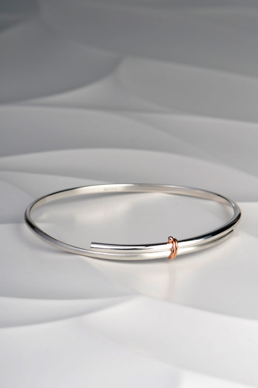 modern silver and rose gold handmade bangle