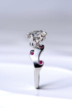 Romantic unforgettable fire designer platinum diamond and ruby ring by jewellery designer Christine Sadler