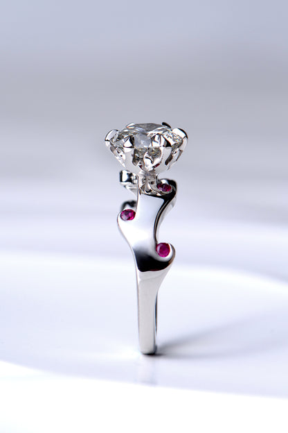 Romantic on fire designer platinum diamond and ruby ring by jewellery designer Christine Sadler