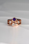 Amethyst and lab diamond rose gold Cairn ring - Rings Christine Sadler Unforgettable Jewellery