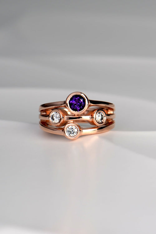 Amethyst and lab diamond rose gold Cairn ring - Rings Christine Sadler Unforgettable Jewellery