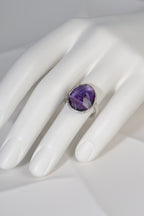 Large oval amethyst silver ring by jewellery designer Jorge Revilla