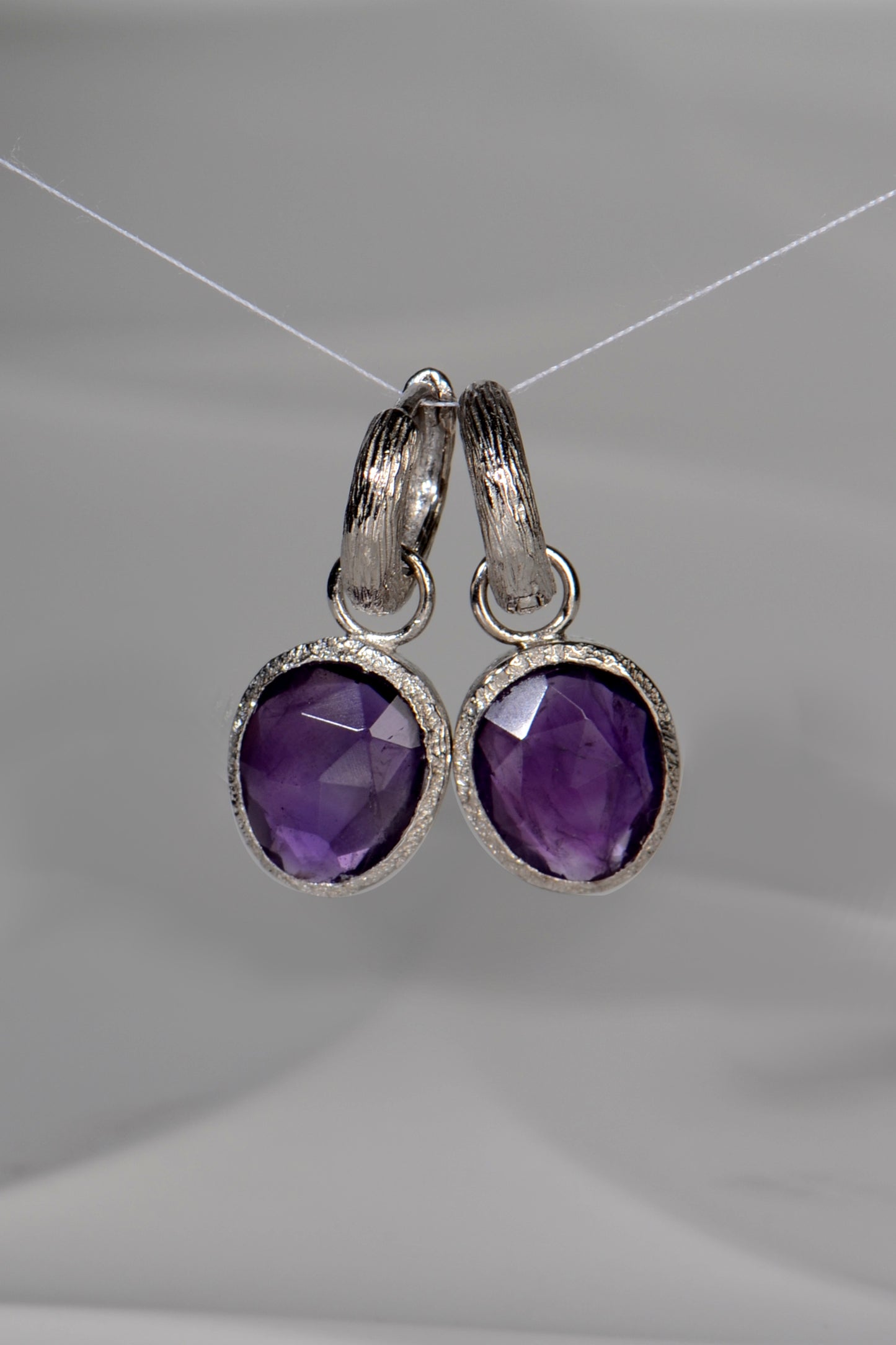 Designer Silver & Amethyst Drop Earrings