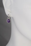 Jorge Revilla Silver & Amethyst Drop Earrings - Amethyst Earrings shown on mannequin for size and scale