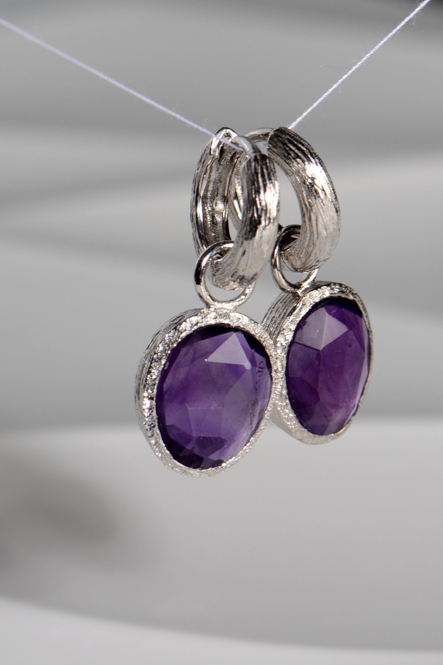 Designer Silver & Amethyst Drop Earrings