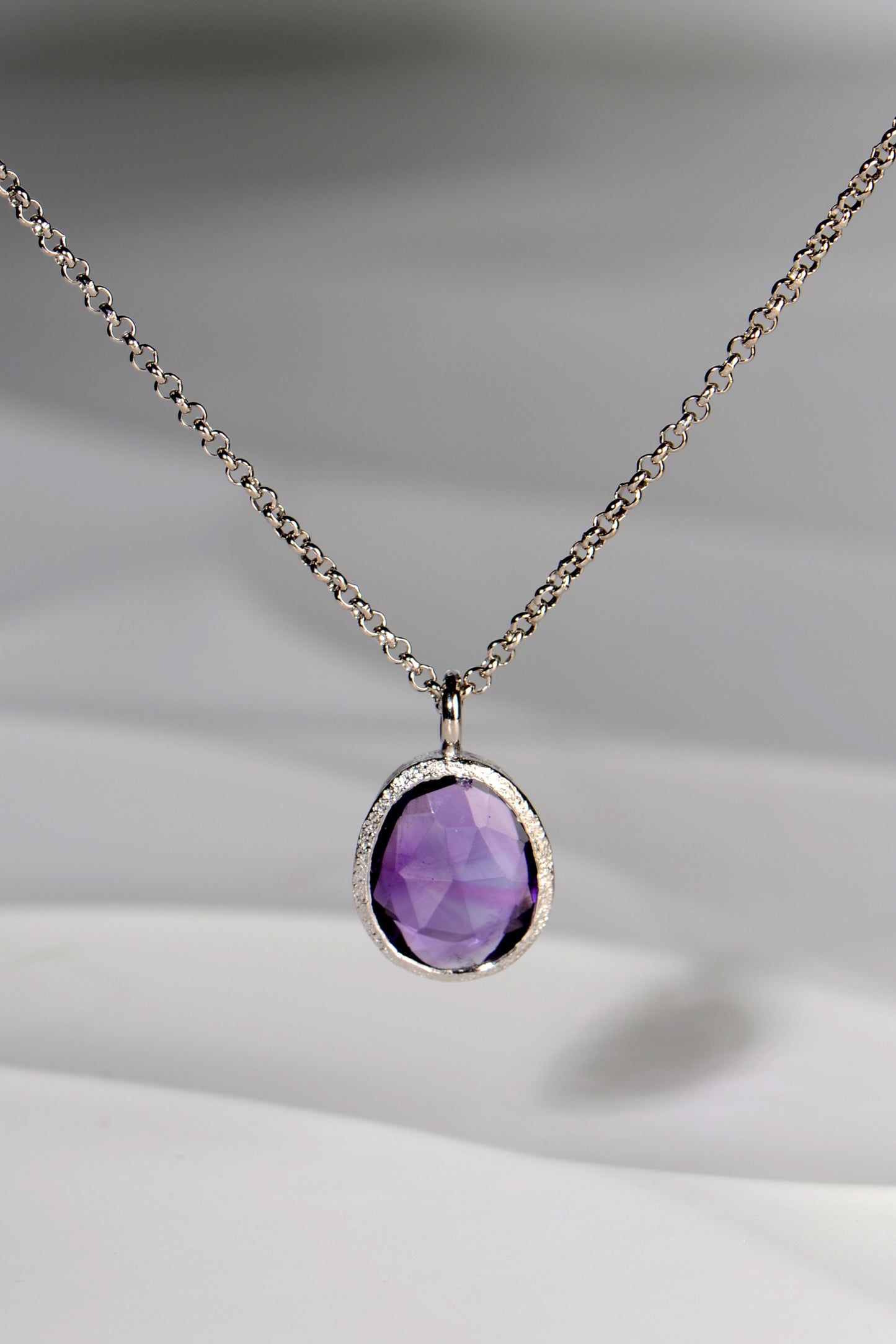 Designer Amethyst Large Silver Birthstone Necklace