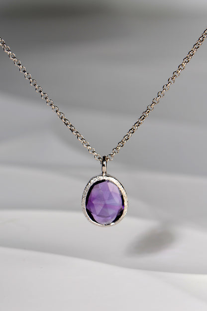 Designer Amethyst Large Silver Birthstone Necklace