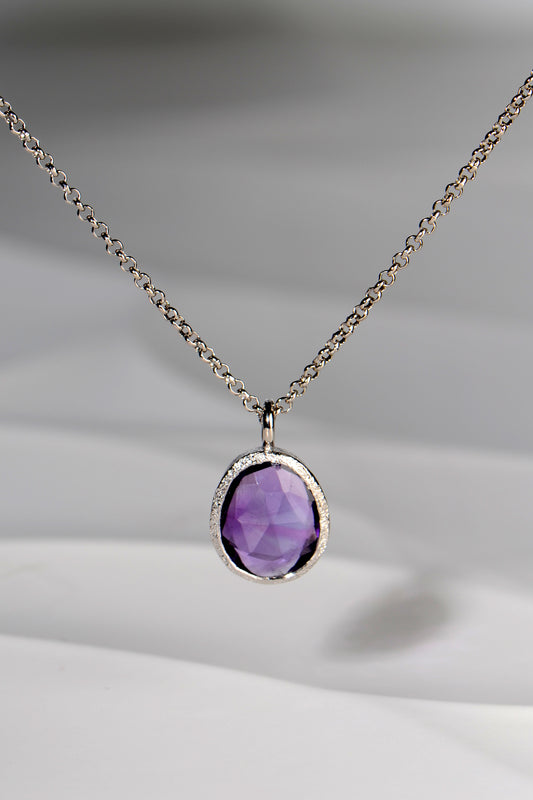 Designer Amethyst Large Silver Birthstone Necklace
