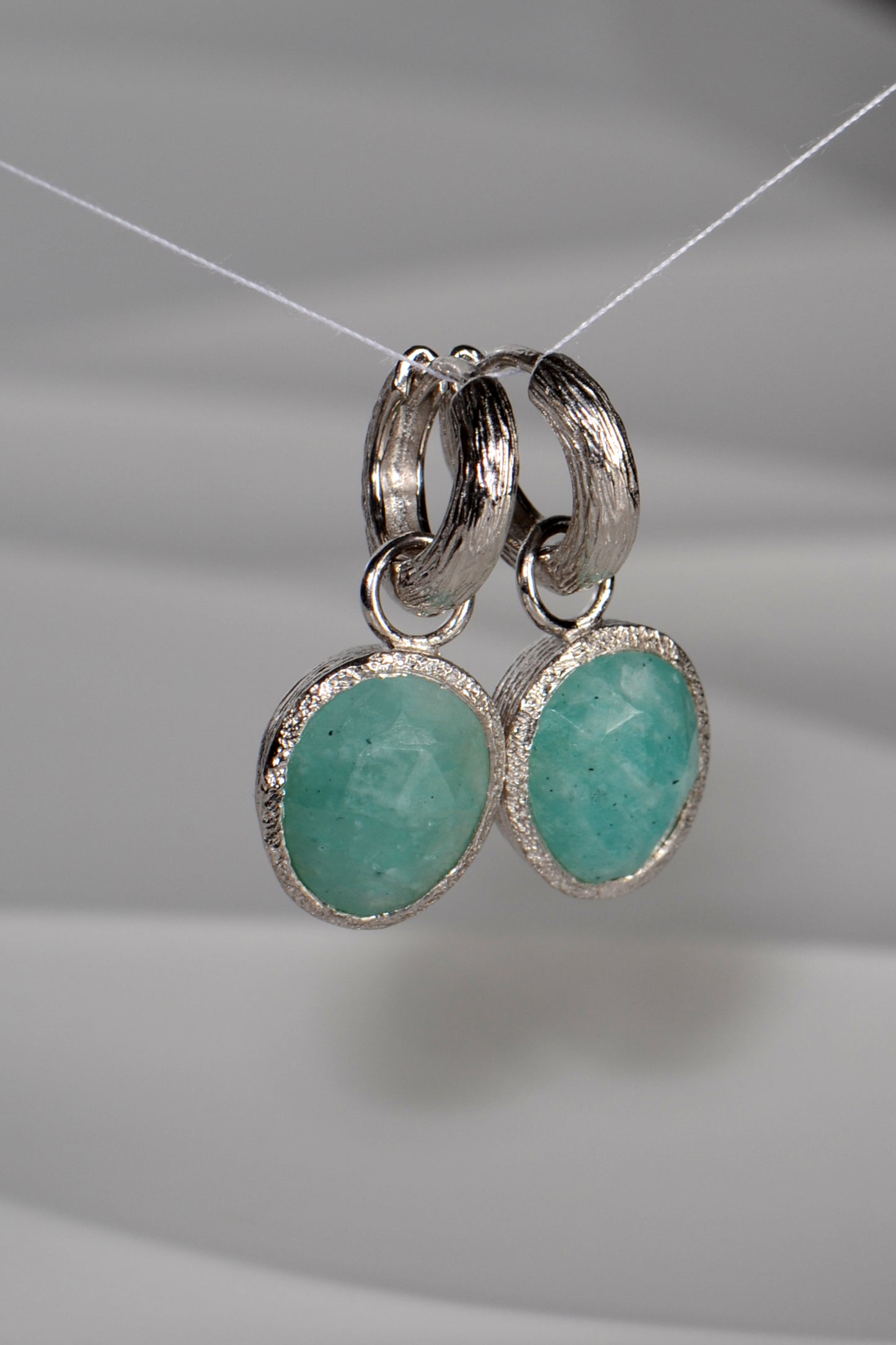 Designer Amazonite & Silver Hoop Earrings