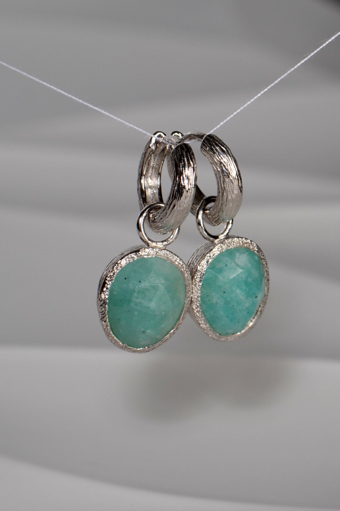 Designer Amazonite & Silver Hoop Earrings - Earrings The Best Of Vicenzaoro