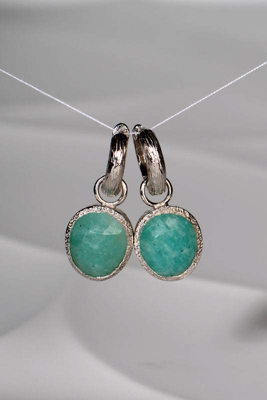 Designer Amazonite & Silver Hoop Earrings