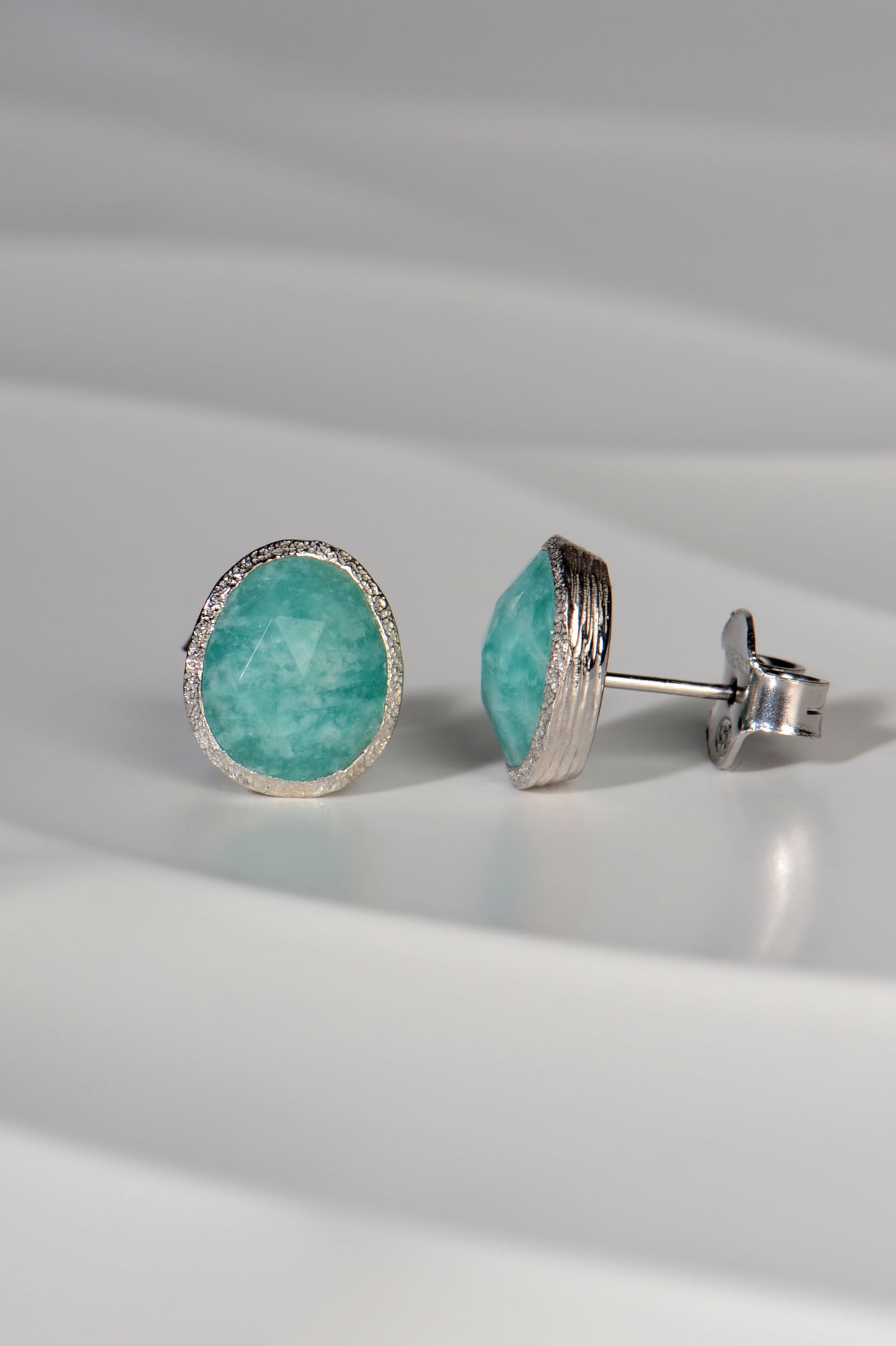 Designer Silver Amazonite Stud Earrings