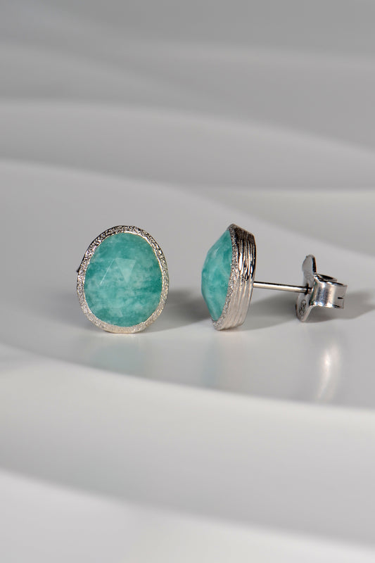 Designer Silver Amazonite Stud Earrings