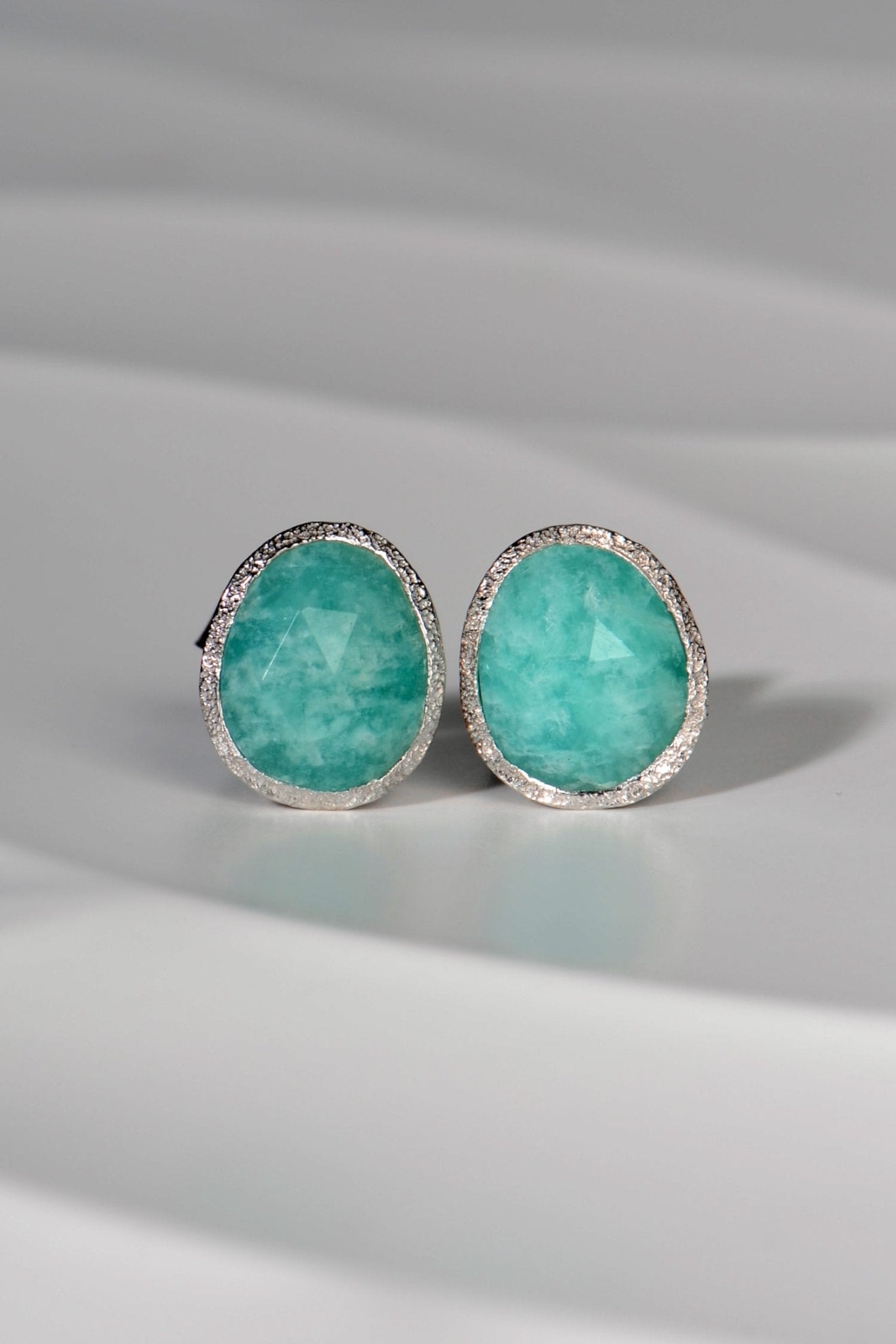 Designer Silver Amazonite Stud Earrings - Earrings The Best Of Vicenzaoro