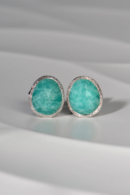 Designer Silver Amazonite Stud Earrings