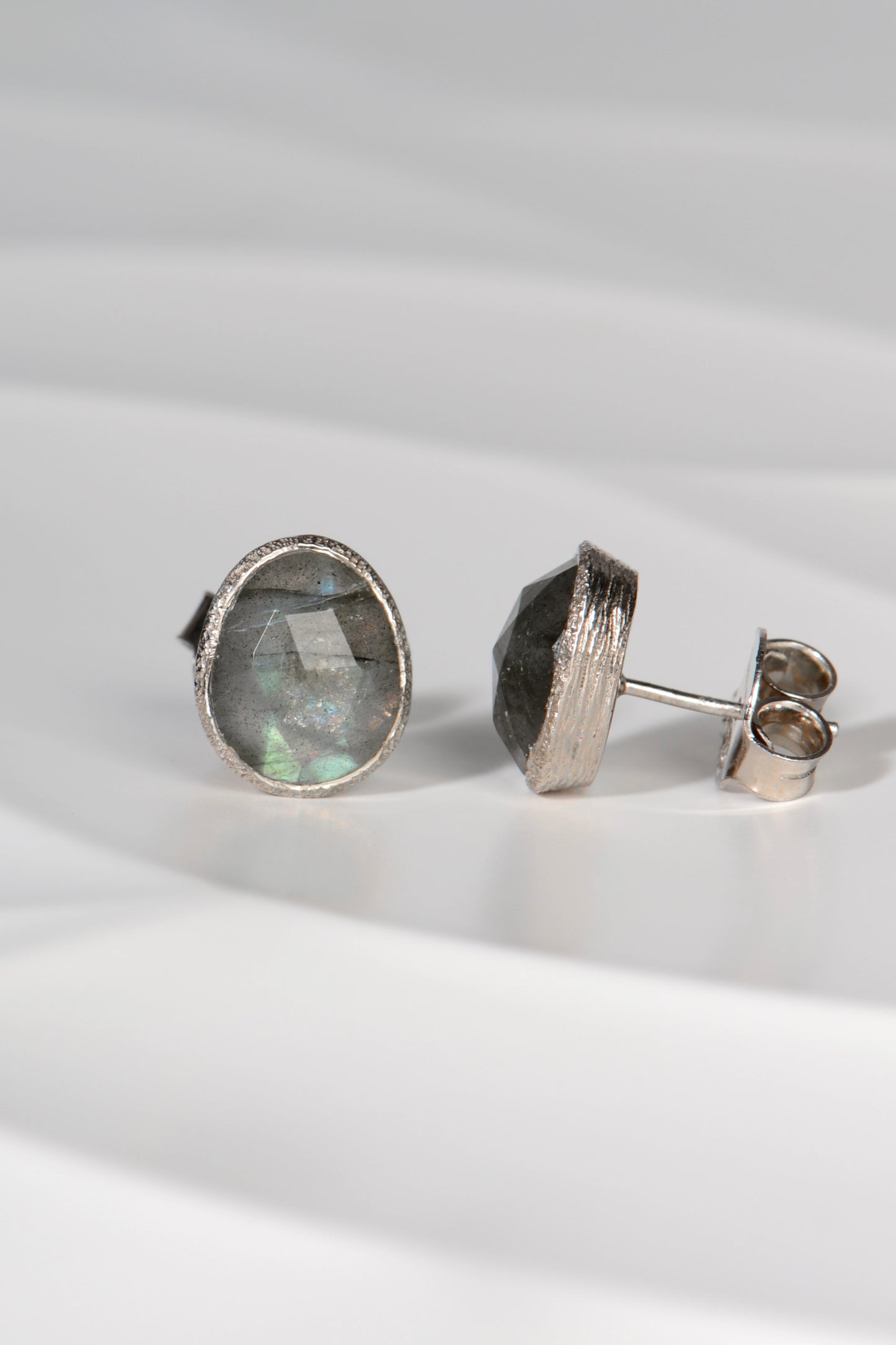 Designer Silver Labradorite Stud Earrings