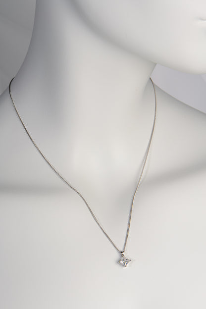 Princess cut one carat moissanite white gold necklace