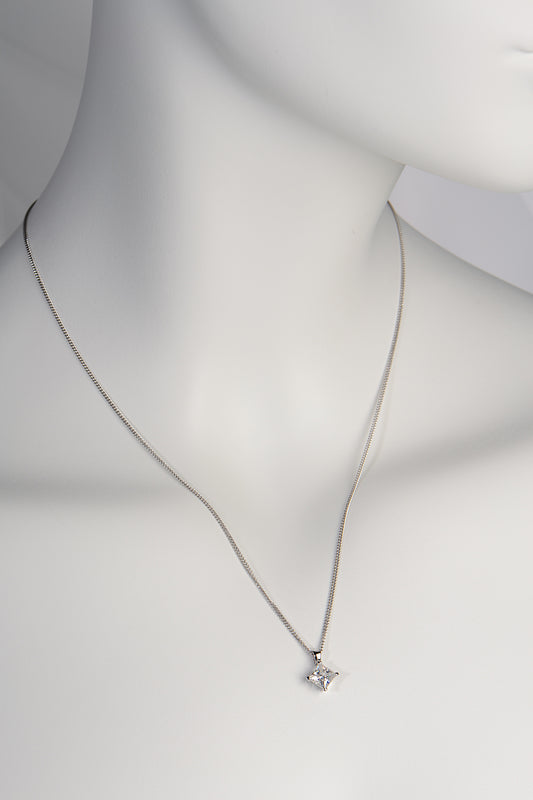 Princess cut one carat moissanite white gold necklace