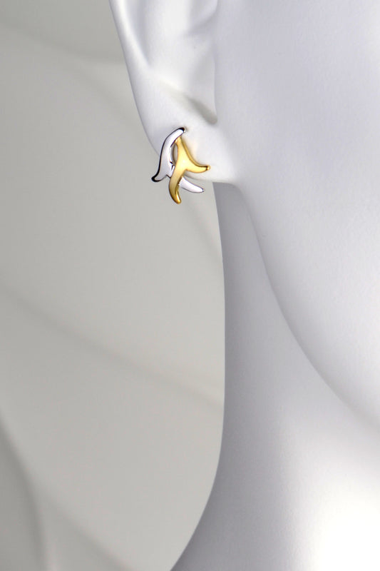 two tone silver designer stud earrings