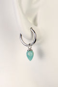high quality small silver hoop earrings with amazonite real gemstone by jewellery designer Jorge Revilla